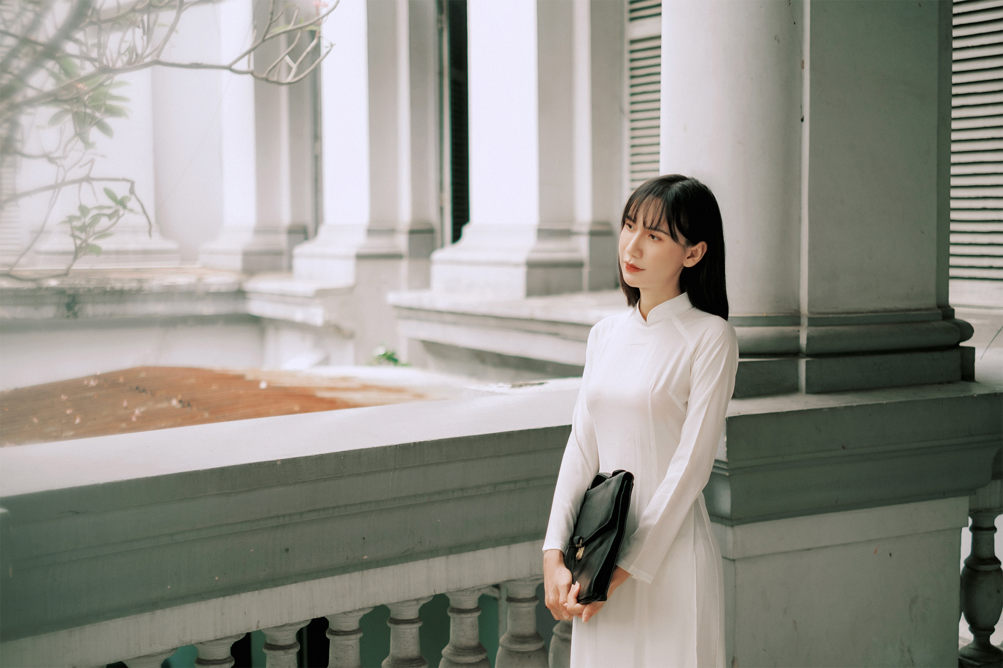 Nữ Sinh Áo Dài Trắng Bên Bảo Tàng